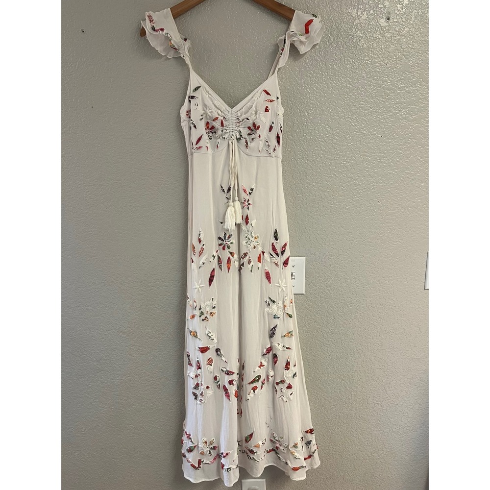 Farm Rio Anthropologie Quintana White Floral Applique Maxi Boho Dress 00 Petite